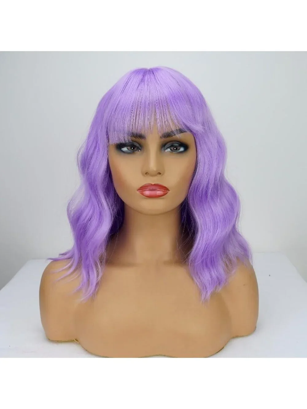Women's Purple Soft Short Bob Style Synthetic Shoulder Length Curly Wigs